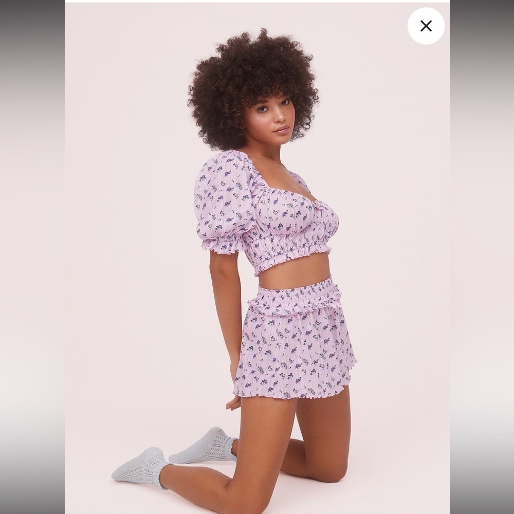 NWOT Never Worn For Love And Lemons Purple Pajama Set with Puff Sleeves Size XS